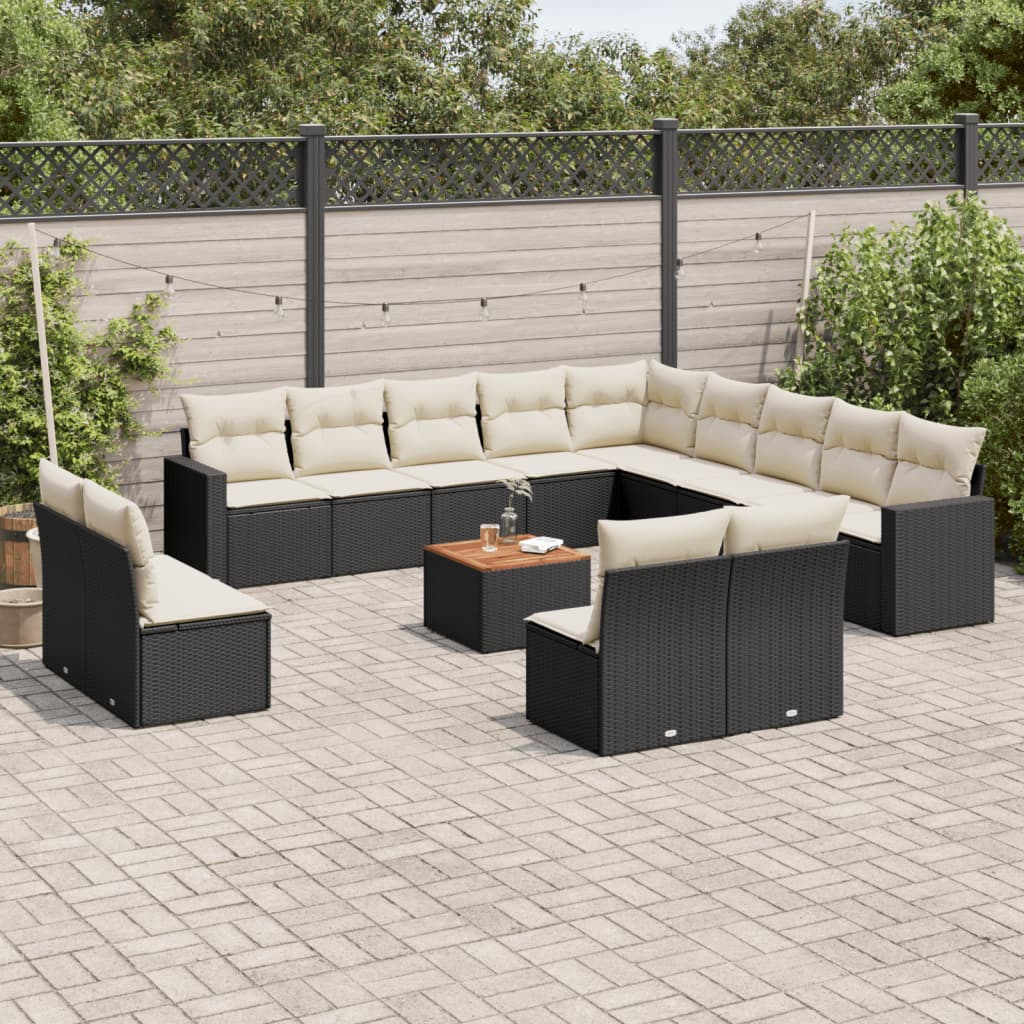 14-tlg. Garten-Sofagarnitur mit Kissen Schwarz Poly Rattan 14-tlg. Garten-Sofagarnitur mit Kissen Schwarz Poly Rattan