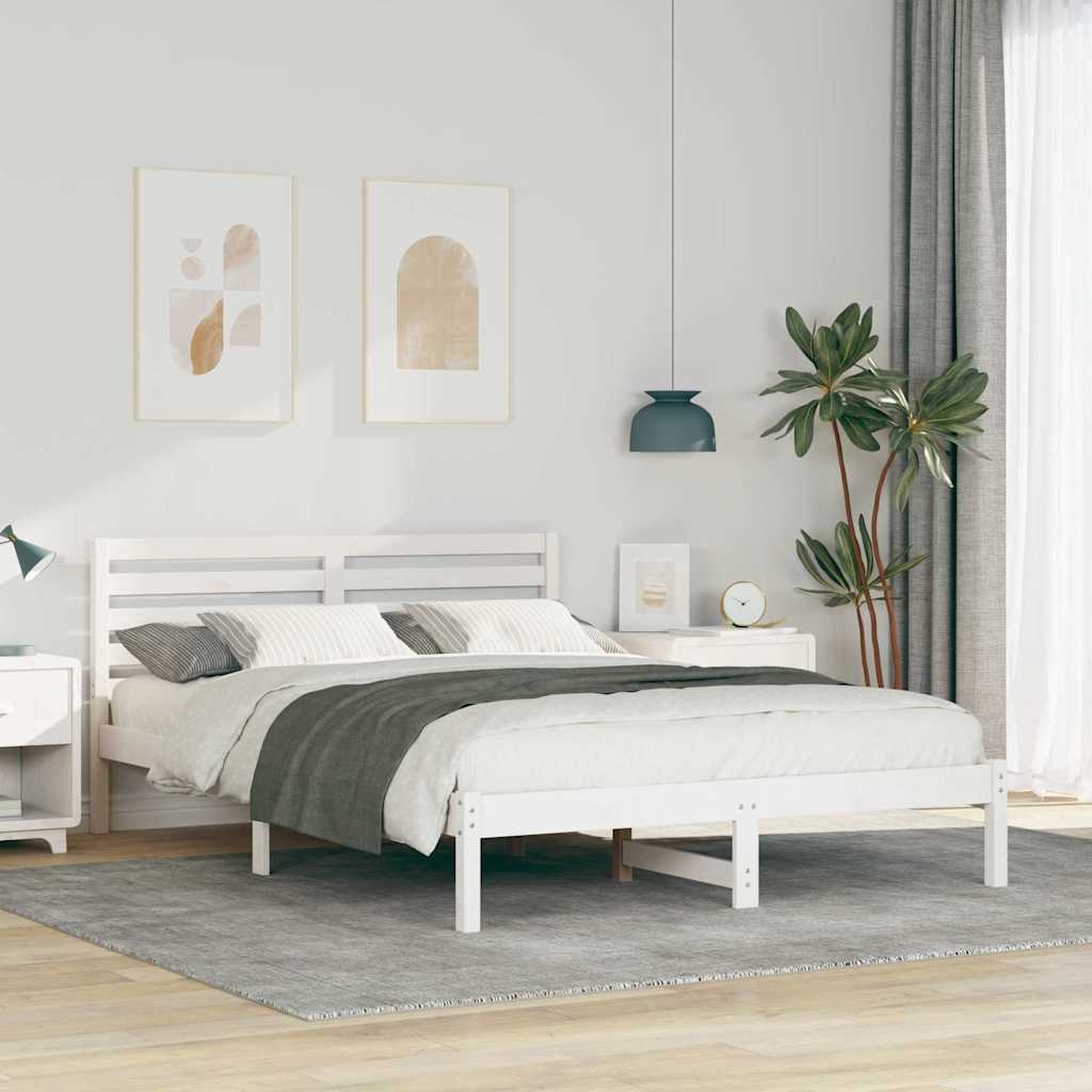 Bettgestell mit Kopfteil Weiß 140 x 220 cm Massivkiefer