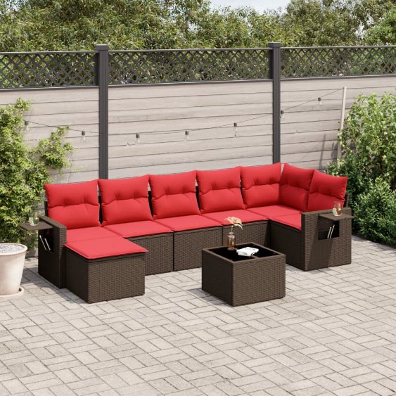 8-teiliges Gartensofa-Set mit Kissen, braun, Polyrattan 8-teiliges Gartensofa-Set mit Kissen, braun, Polyrattan