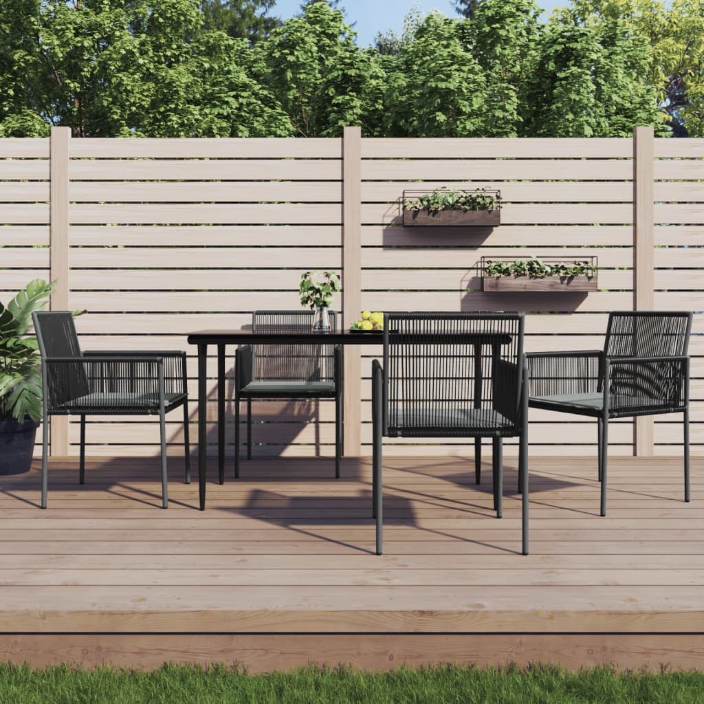 5-tlg. Garten-Essgruppe mit Kissen Schwarz Poly Rattan & Stahl 5-tlg. Garten-Essgruppe mit Kissen Schwarz Poly Rattan & Stahl
