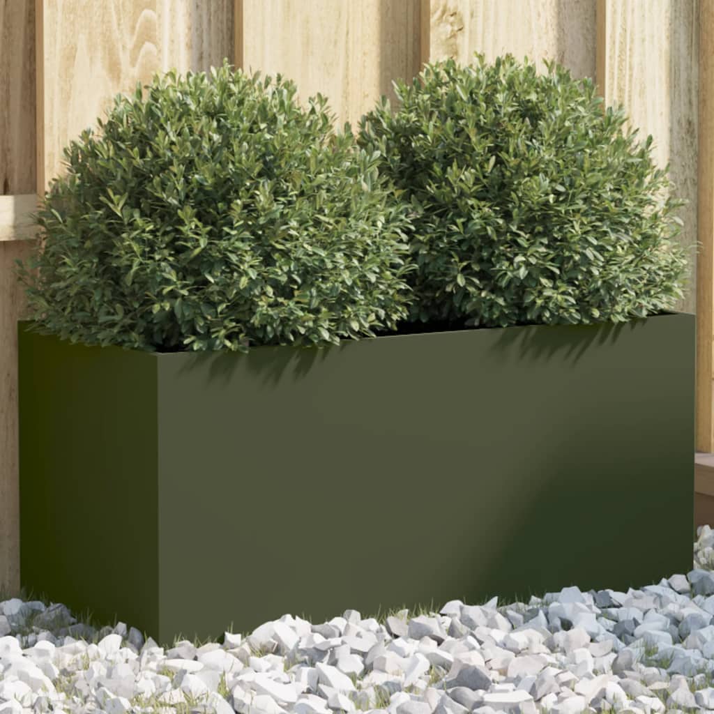 Pflanzkübel Olivgrün 62x30x29 cm Kaltgewalzter Stahl