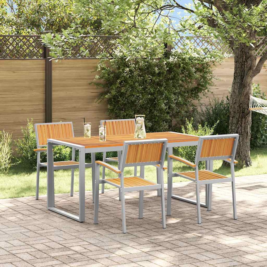 5-teiliges Garten-Esszimmer Set aus massivem Holz Akazie und Metall