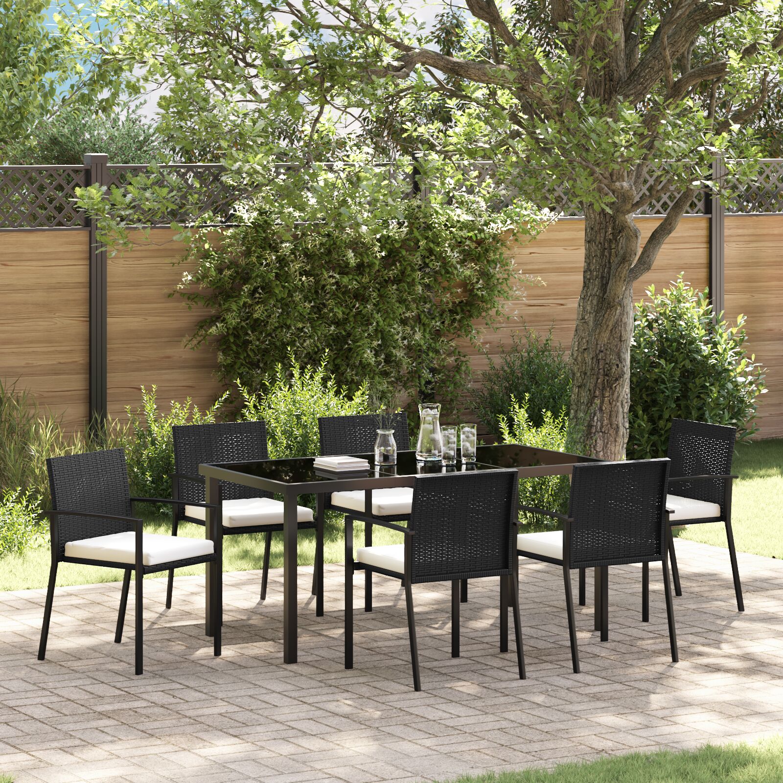7-teiliges Garten-Esszimmer-Set Schwarz Poly-Rattan 7-teiliges Garten-Esszimmer-Set Schwarz Poly-Rattan