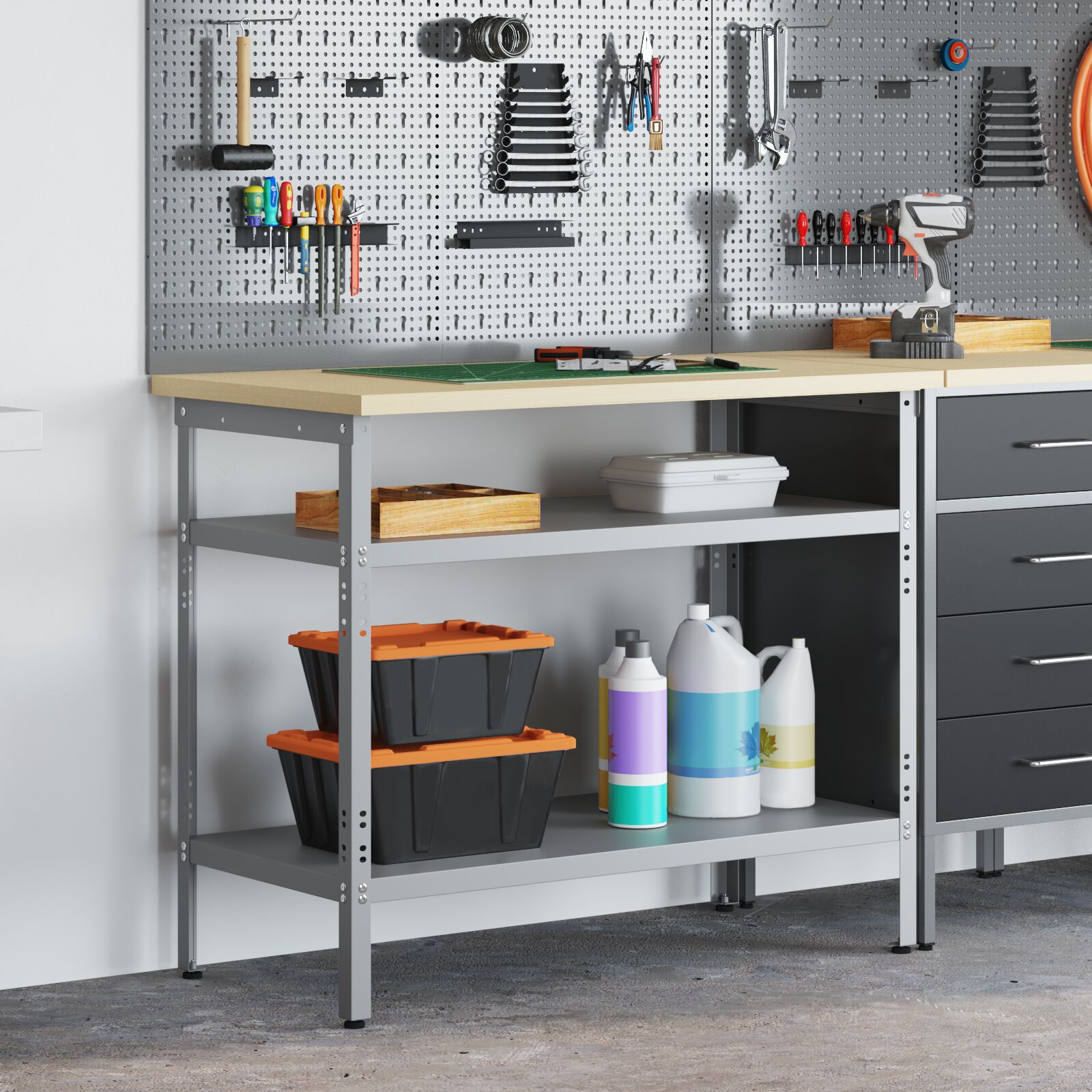 vidaXL Arbeitstisch Grau 100x55x85 cm aus Stahl und Holzwerkstoff