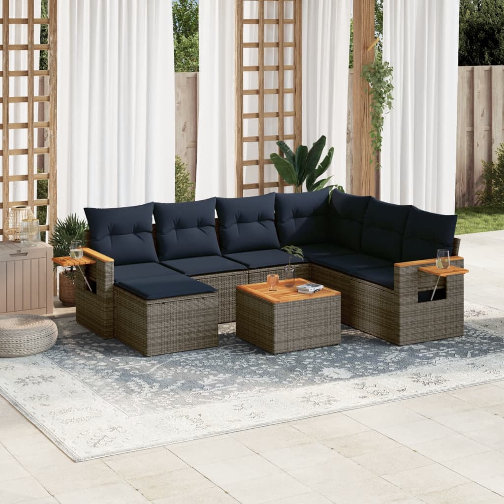 8-tlg. Garten-Sofagarnitur mit Kissen Grau Poly Rattan 8-tlg. Garten-Sofagarnitur mit Kissen Grau Poly Rattan