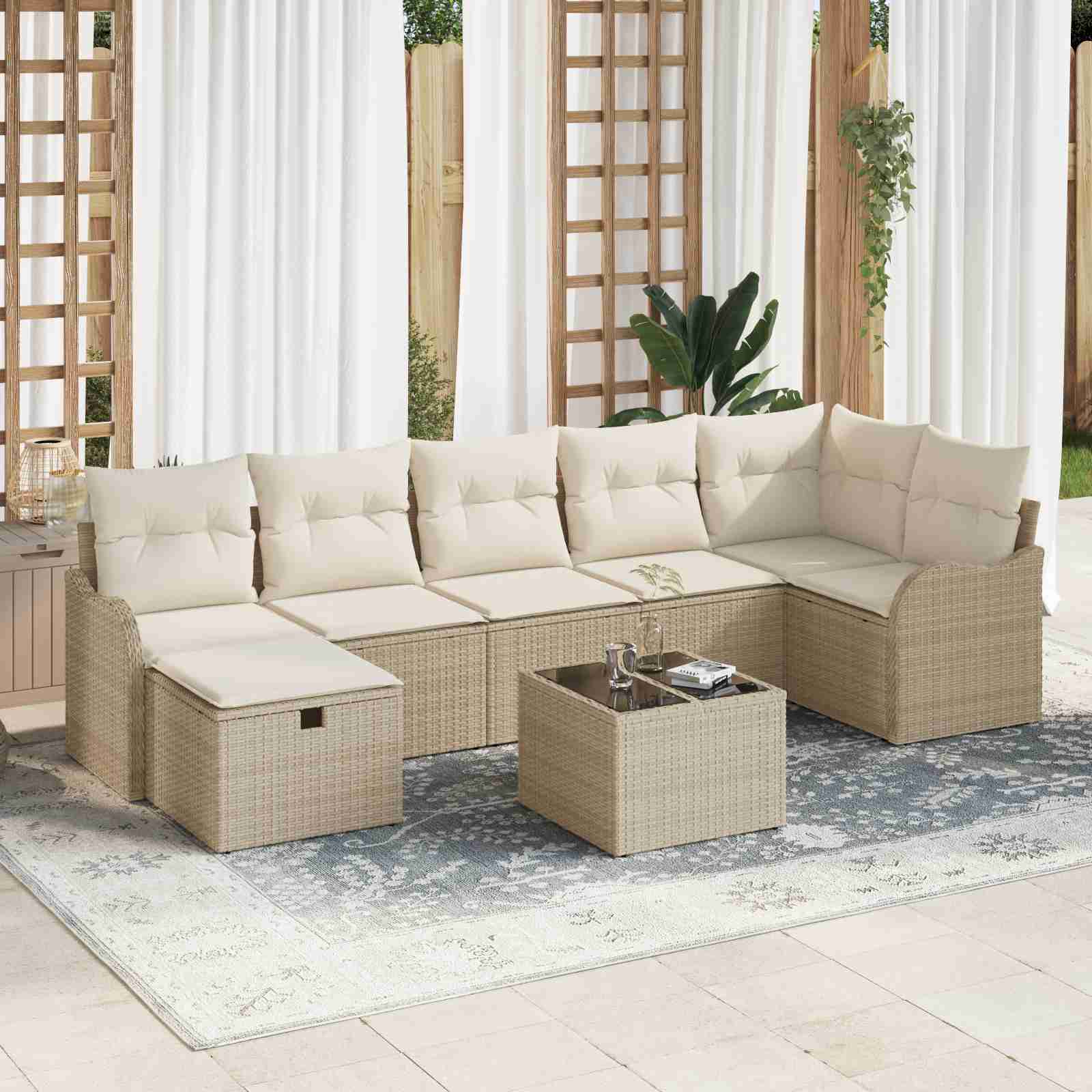 8-teiliges Garten Sofa Set mit Kissen Beige Poly Rattan 8-teiliges Garten Sofa Set mit Kissen Beige Poly Rattan