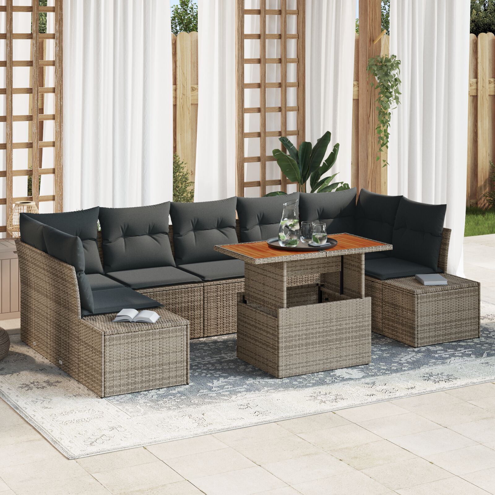 8-teiliges Garten Sofa Set mit Kissen Grau Poly Rattan 8-teiliges Garten Sofa Set mit Kissen Grau Poly Rattan