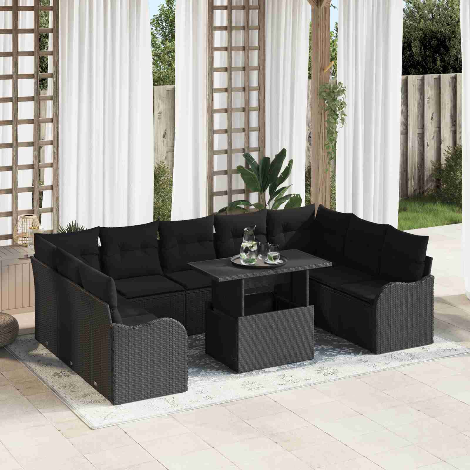 10-teilige Garten Sofa Set mit Kissen Schwarz Poly Rattan 10-teilige Garten Sofa Set mit Kissen Schwarz Poly Rattan