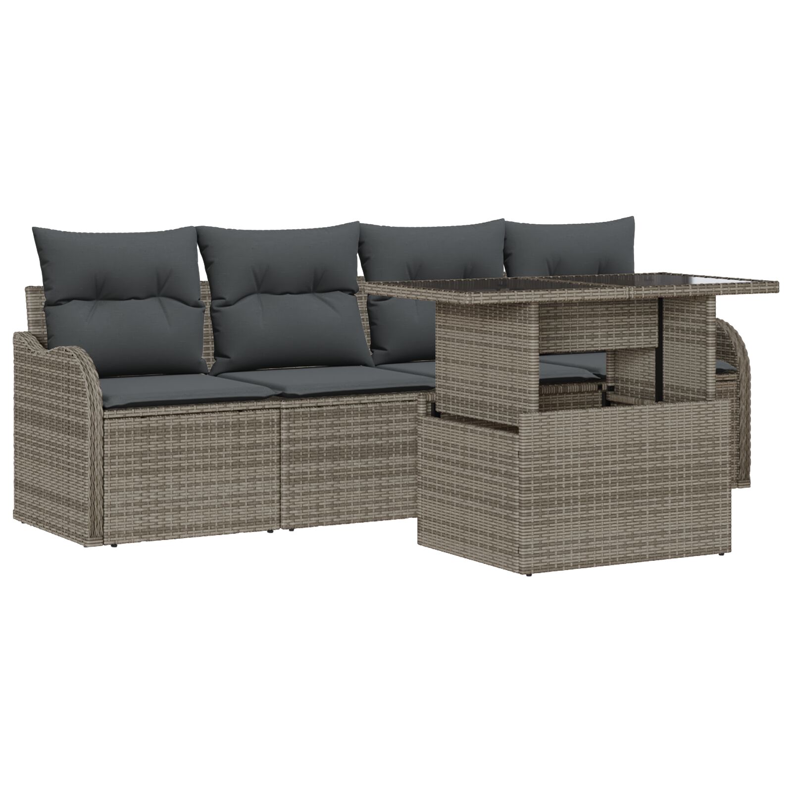 5-teiliges Garten Sofa Set mit Kissen Graues Poly-Rattan, 2-Sitzer Garten Sofa mit Kissen Graues Poly-Rattan 5-teiliges Garten Sofa Set mit Kissen Graues Poly-Rattan, 2-Sitzer Garten Sofa mit Kissen Graues Poly-Rattan
