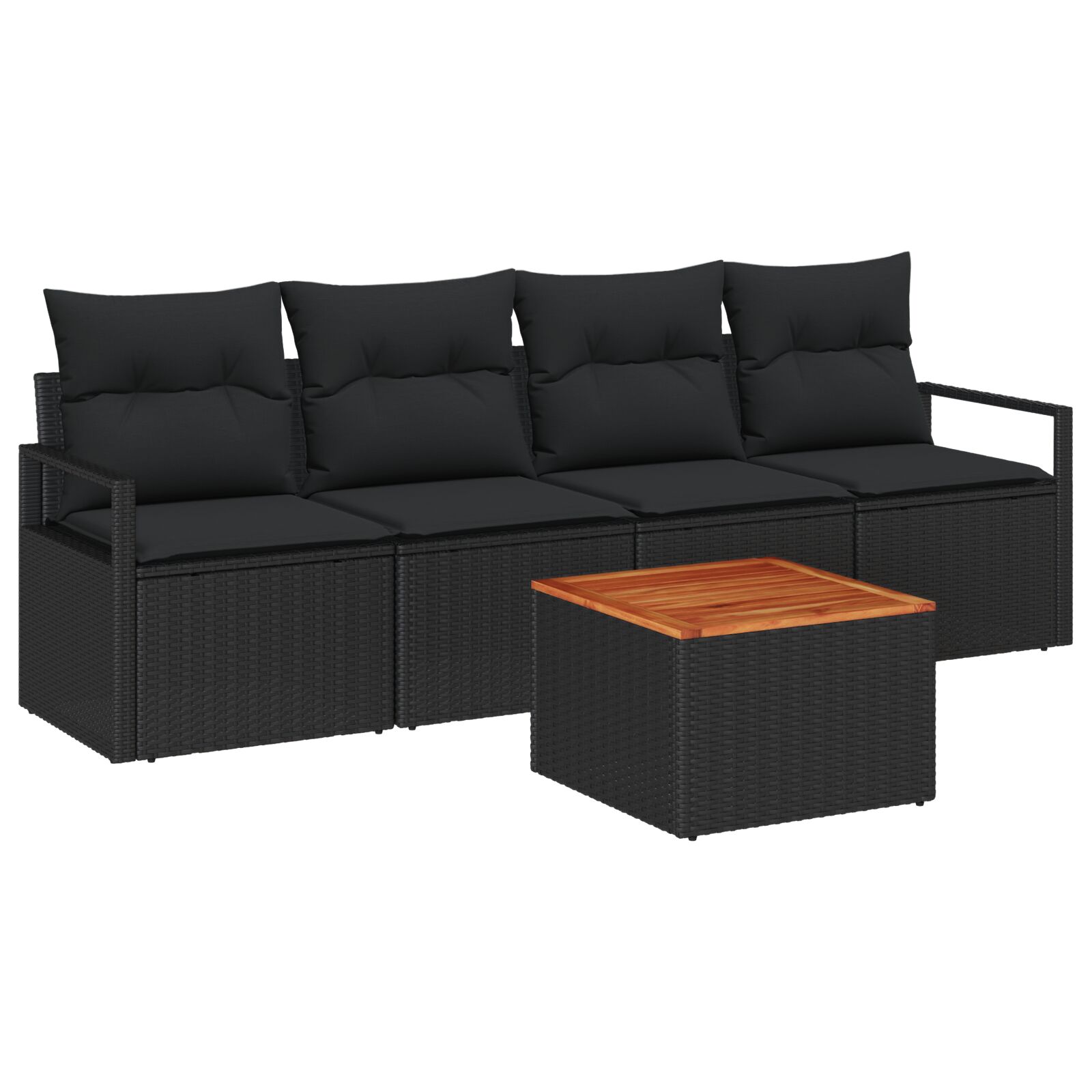 5-teiliges Garten Sofa Set mit Kissen Schwarz Poly Rattan Akazie, 2-Sitzer Garten Sofa mit Kissen Schwarz Poly Rattan 5-teiliges Garten Sofa Set mit Kissen Schwarz Poly Rattan Akazie, 2-Sitzer Garten Sofa mit Kissen Schwarz Poly Rattan