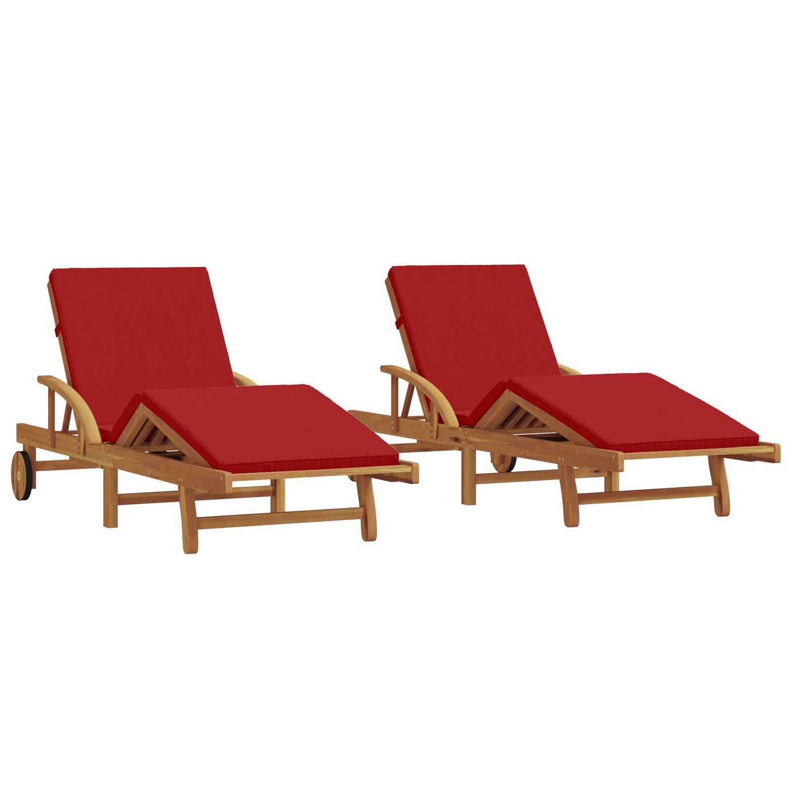 Sonnenliegen 2er Set mit Kissen und Rädern Rot Massivholz Akazie, Klappbare Sonnenliege mit Rädern & Kissen Rot Massivholz Akazie Sonnenliegen 2er Set mit Kissen und Rädern Rot Massivholz Akazie, Klappbare Sonnenliege mit Rädern & Kissen Rot Massivholz Akazie