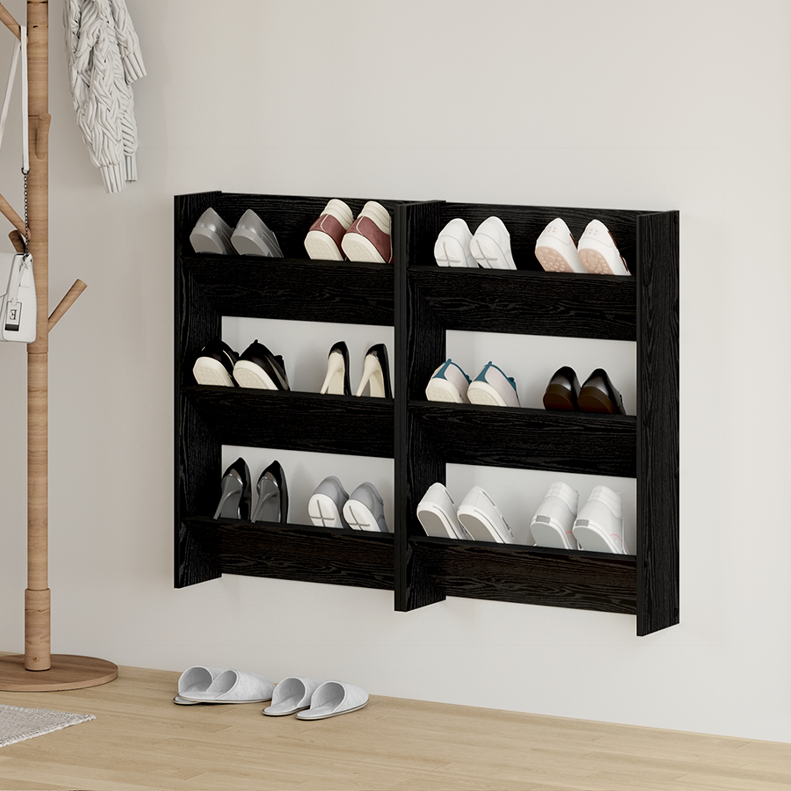 Wandschuhschränke 2 pcs Schwarze Eiche 60 x 18 x 60 cm