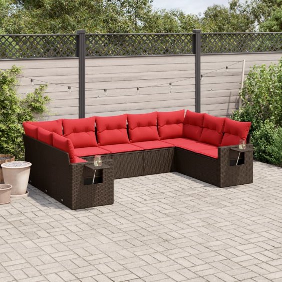 9-teiliges Gartensofa-Set mit Kissen, braun, Polyrattan 9-teiliges Gartensofa-Set mit Kissen, braun, Polyrattan