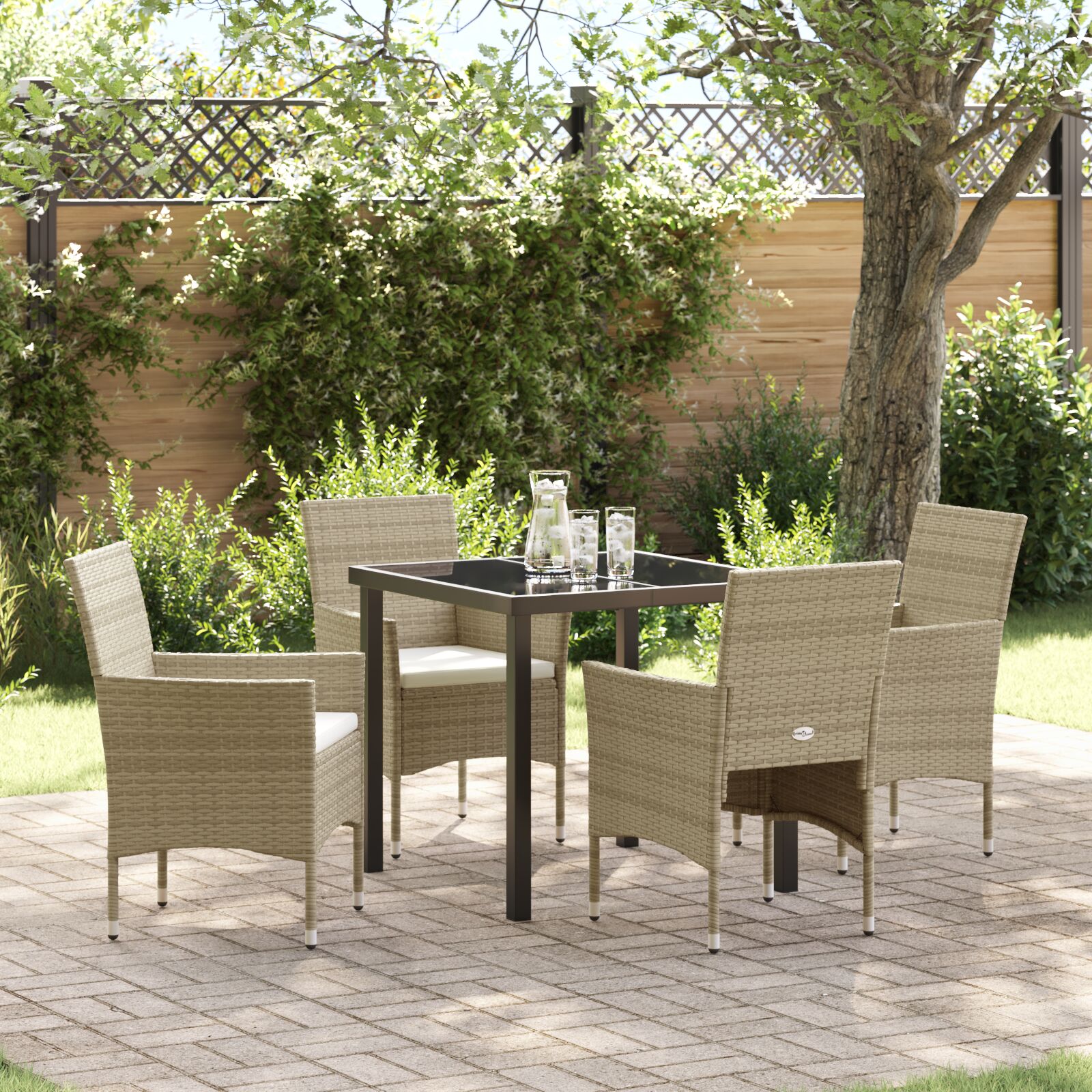 4-teiliges Gartenessset Beige Poly-Rattan