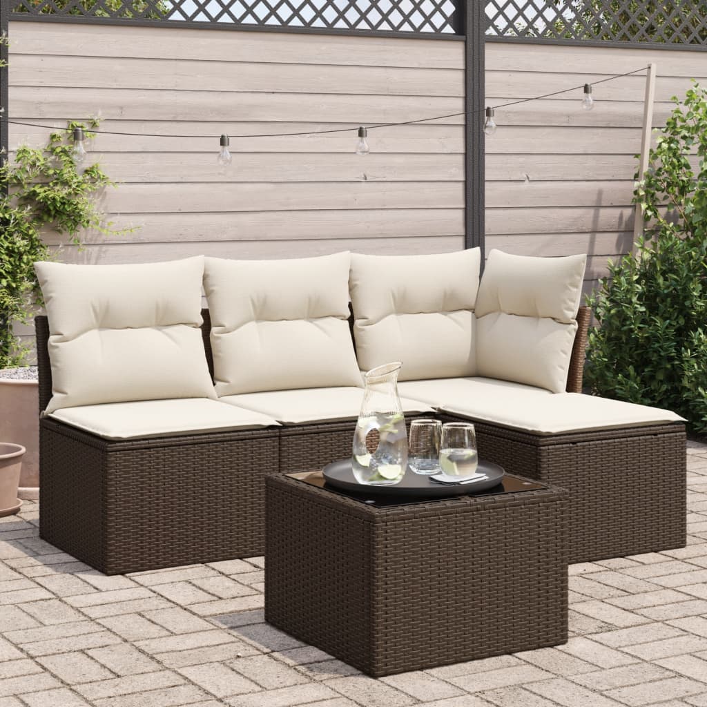 5-tlg. Garten-Sofagarnitur mit Kissen Braun Poly Rattan 5-tlg. Garten-Sofagarnitur mit Kissen Braun Poly Rattan