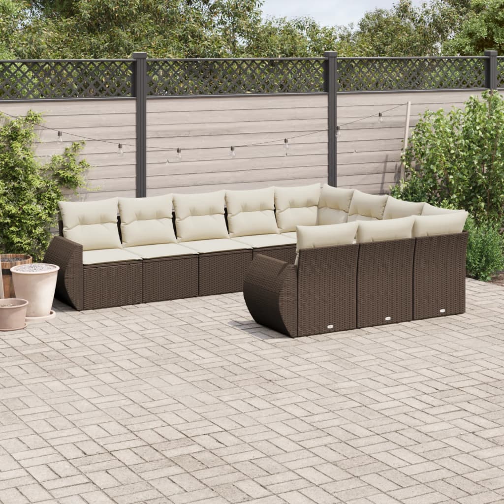 10-tlg. Garten-Sofagarnitur mit Kissen Braun Poly Rattan 10-tlg. Garten-Sofagarnitur mit Kissen Braun Poly Rattan