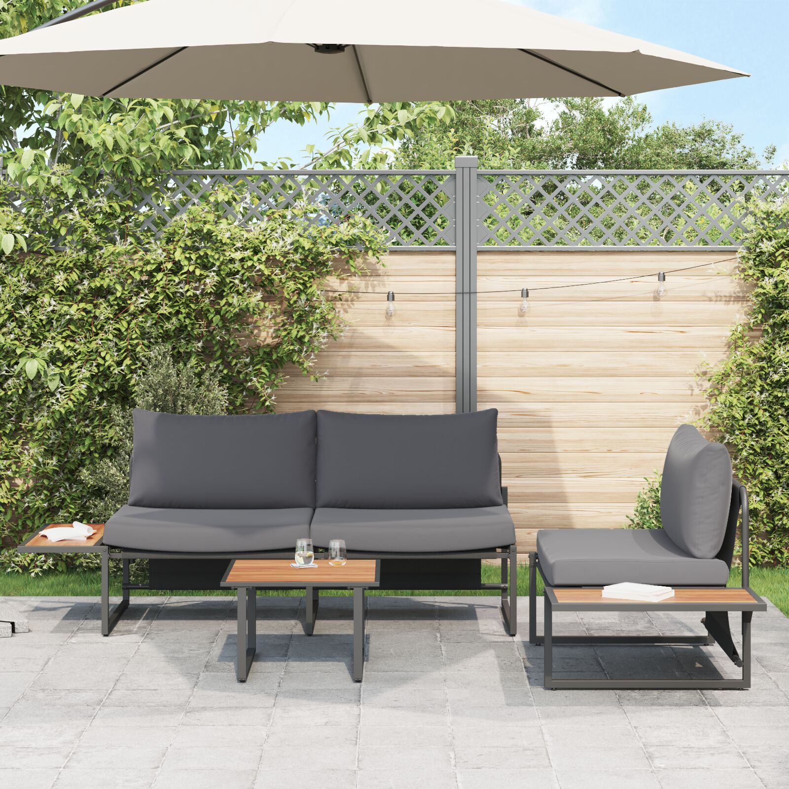 vidaXL 3-teiliges Garten-Sofa-Set mit anthrazitfarbenen Kissen vidaXL 3-teiliges Garten-Sofa-Set mit anthrazitfarbenen Kissen