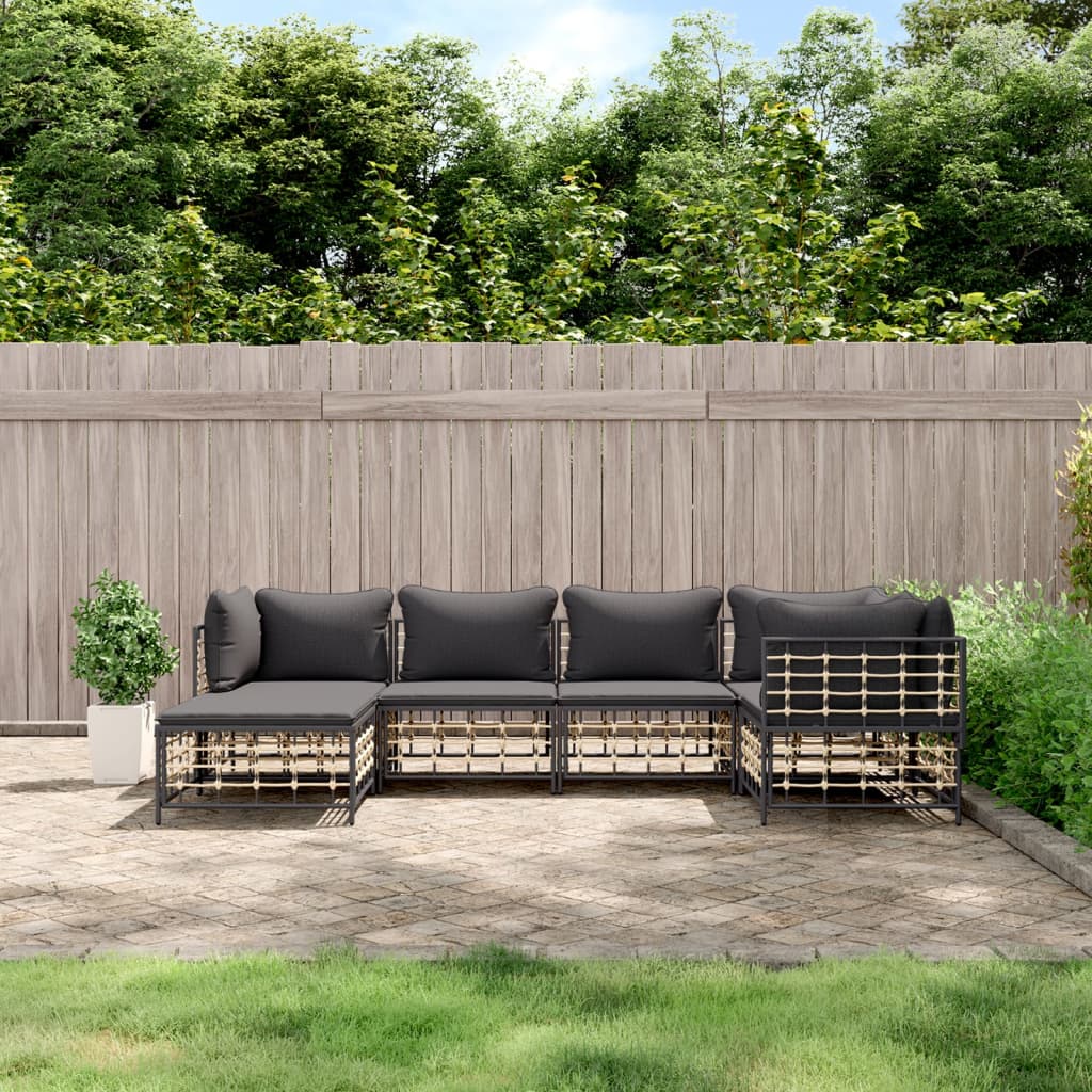 6-tlg. Garten-Lounge-Set mit Kissen Anthrazit Poly Rattan 6-tlg. Garten-Lounge-Set mit Kissen Anthrazit Poly Rattan