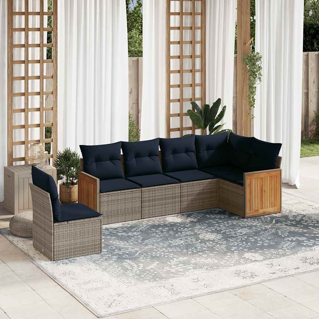 6-teiliges Gartensofa-Set mit Kissen, grau, Polyrattan 6-teiliges Gartensofa-Set mit Kissen, grau, Polyrattan