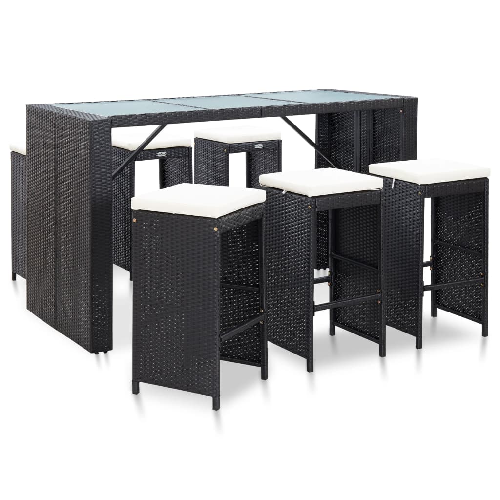 7-tlg. Gartenbar-Set mit Auflagen Poly Rattan Schwarz 7-tlg. Gartenbar-Set mit Auflagen Poly Rattan Schwarz