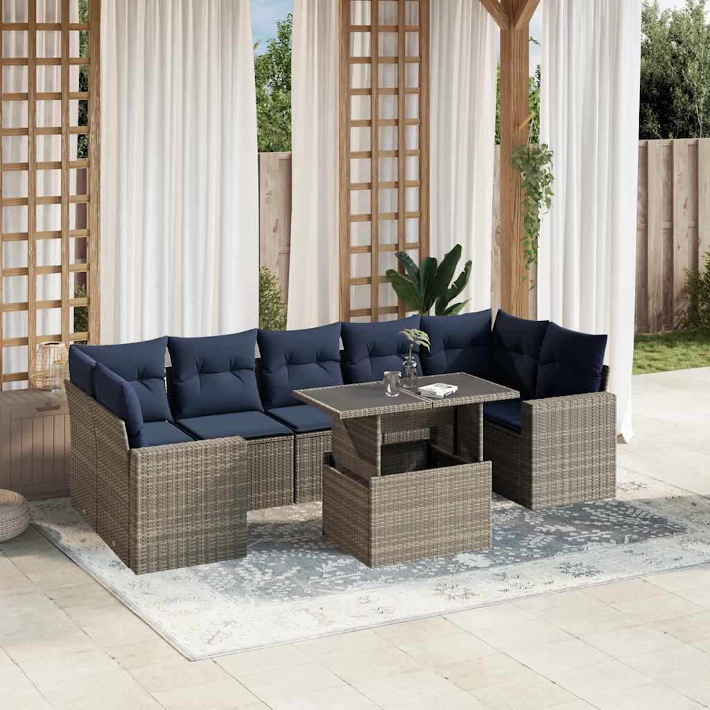 8-teiliges Gartensofa-Set mit Kissen, grau, Polyrattan 8-teiliges Gartensofa-Set mit Kissen, grau, Polyrattan