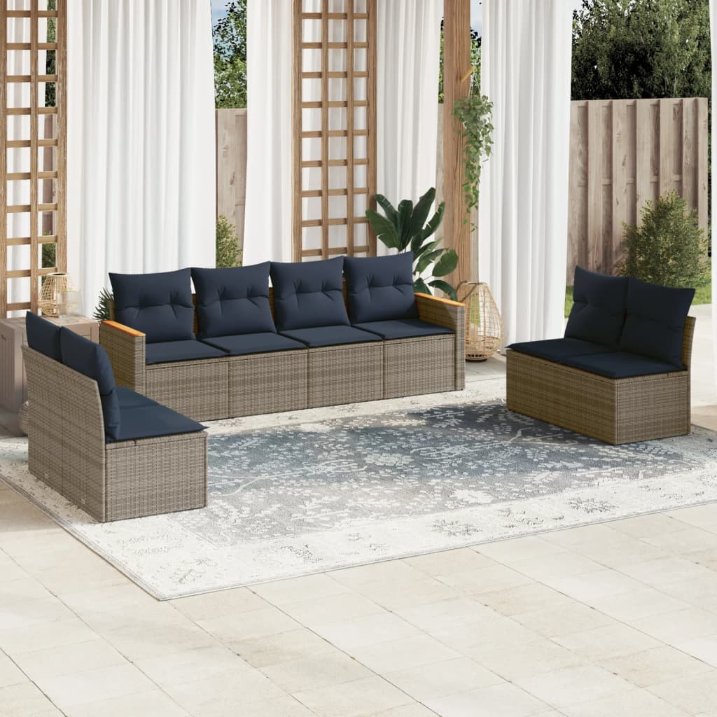 8-teiliges Gartensofa-Set mit Kissen, grau, Polyrattan 8-teiliges Gartensofa-Set mit Kissen, grau, Polyrattan