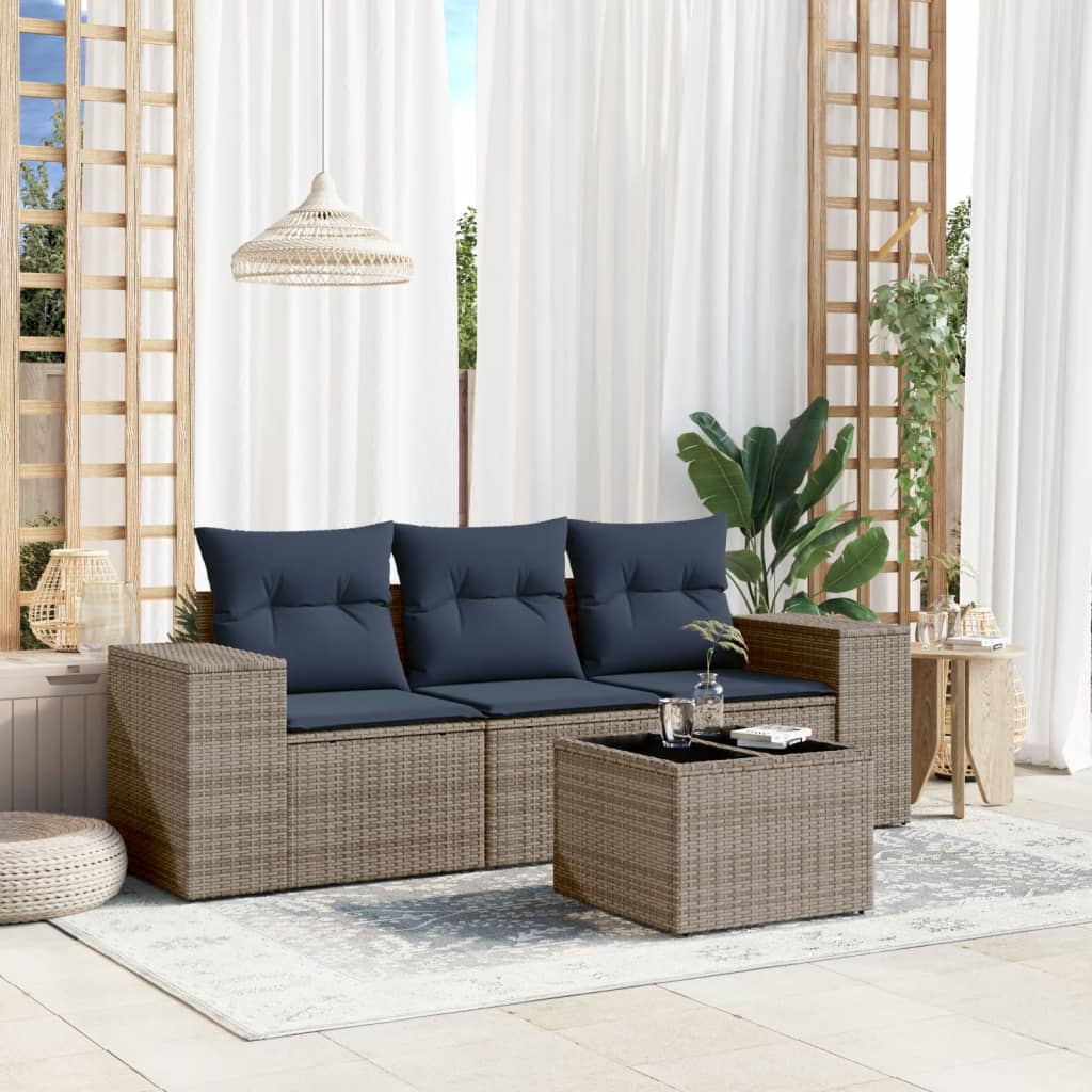 4-teiliges Gartensofa-Set mit Kissen, grau, Polyrattan 4-teiliges Gartensofa-Set mit Kissen, grau, Polyrattan