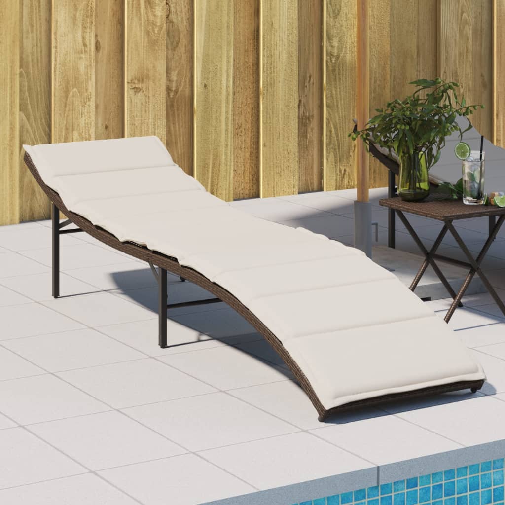 Sonnenliege mit Kissen Braun 55x199x50 cm Poly Rattan Sonnenliege mit Kissen Braun 55x199x50 cm Poly Rattan