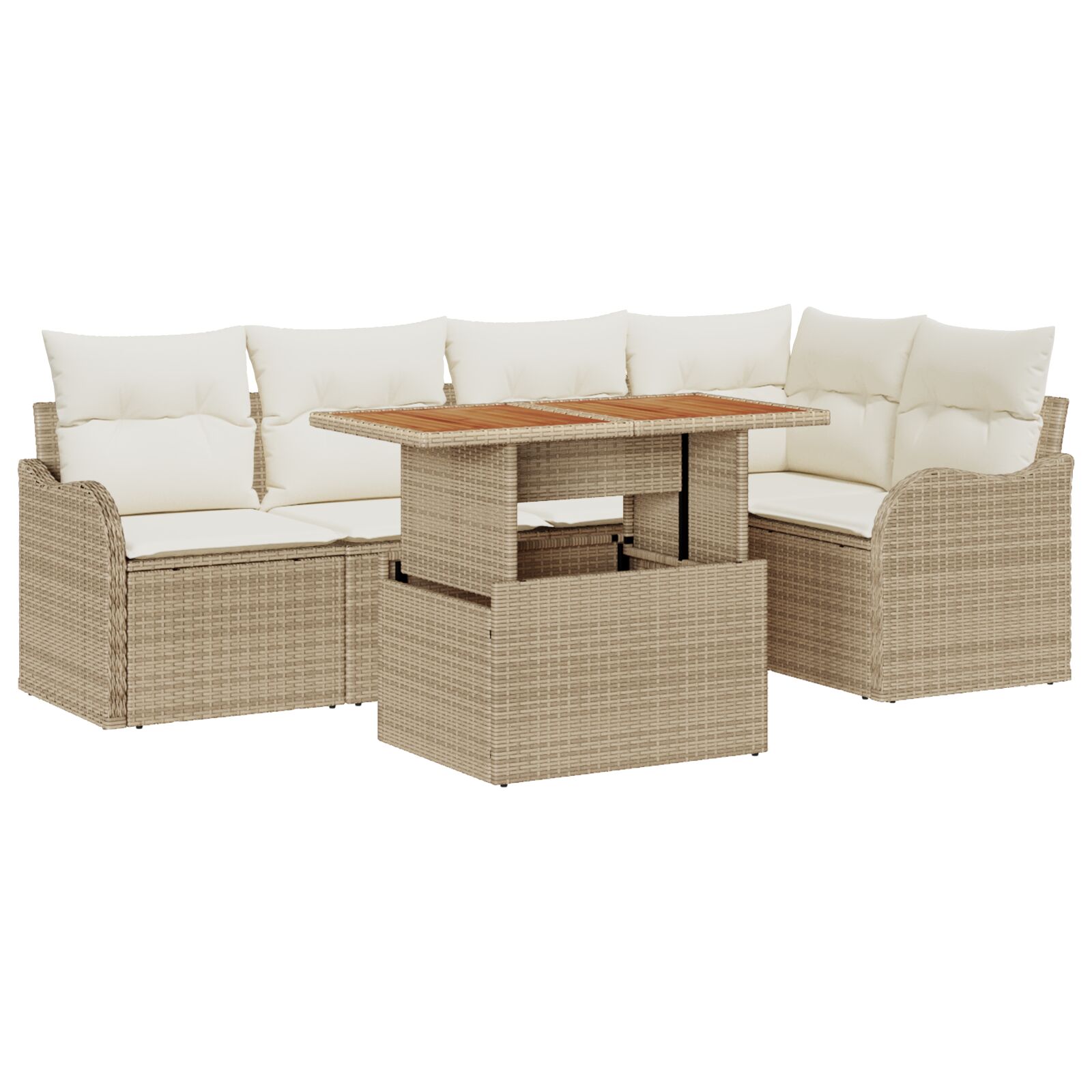 6-teiliges Garten Sofa Set mit Kissen in Beige aus Poly Rattan, 2-Sitzer Garten Sofa mit Kissen in Beige aus Poly Rattan 6-teiliges Garten Sofa Set mit Kissen in Beige aus Poly Rattan, 2-Sitzer Garten Sofa mit Kissen in Beige aus Poly Rattan