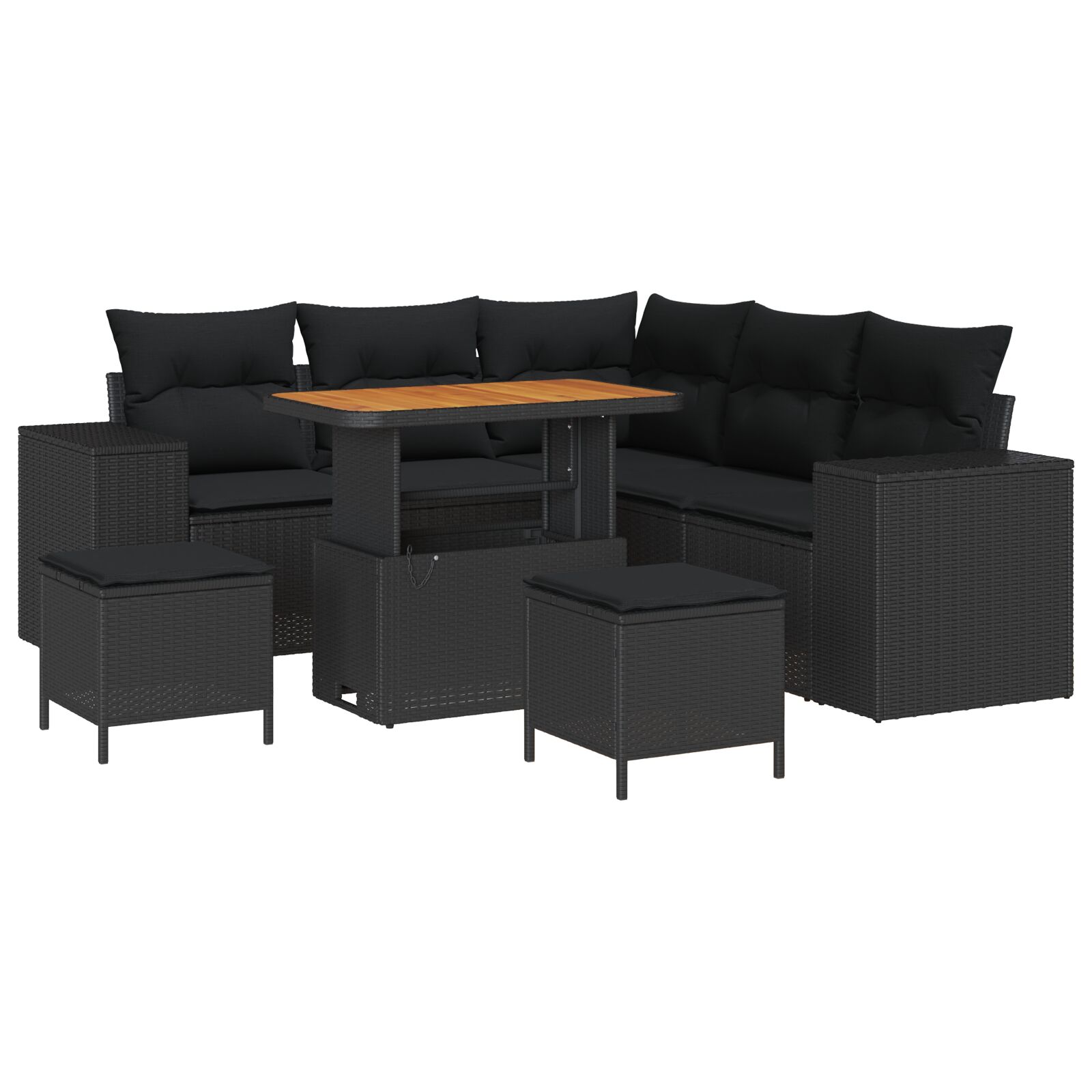 8-Teiliges Garten Sofa Set mit Kissen Schwarz Poly Rattan Akazie, 3-Teiliges Garten Esszimmer Set mit Kissen Schwarz Poly Rattan Akazie 8-Teiliges Garten Sofa Set mit Kissen Schwarz Poly Rattan Akazie, 3-Teiliges Garten Esszimmer Set mit Kissen Schwarz Poly Rattan Akazie