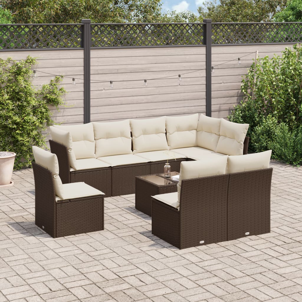 9-tlg. Garten-Sofagarnitur mit Kissen Braun Poly Rattan 9-tlg. Garten-Sofagarnitur mit Kissen Braun Poly Rattan