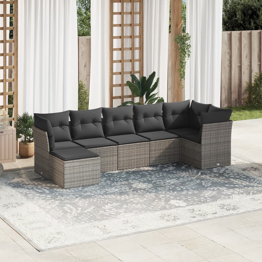 7-tlg. Garten-Sofagarnitur mit Kissen Grau Poly Rattan 7-tlg. Garten-Sofagarnitur mit Kissen Grau Poly Rattan