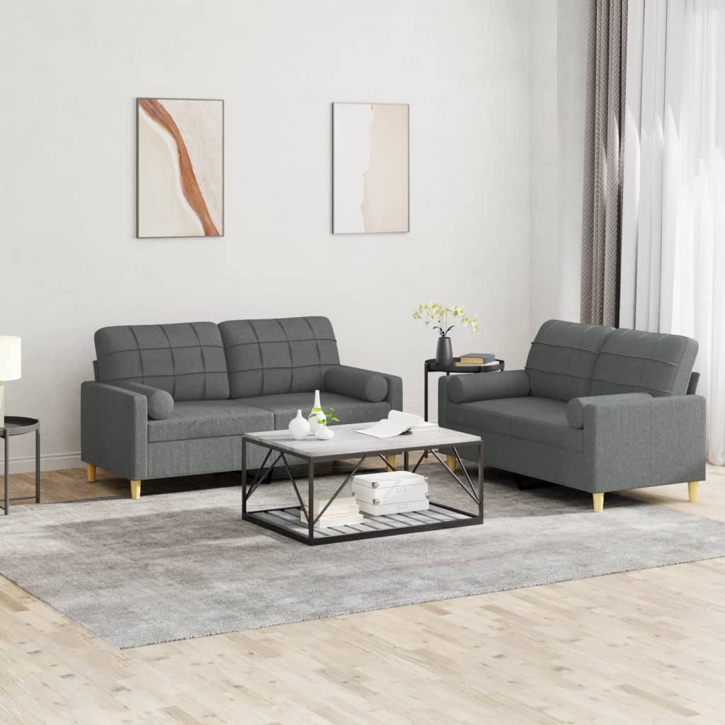 2-tlg. Sofagarnitur mit Kissen Dunkelgrau Stoff 2-tlg. Sofagarnitur mit Kissen Dunkelgrau Stoff