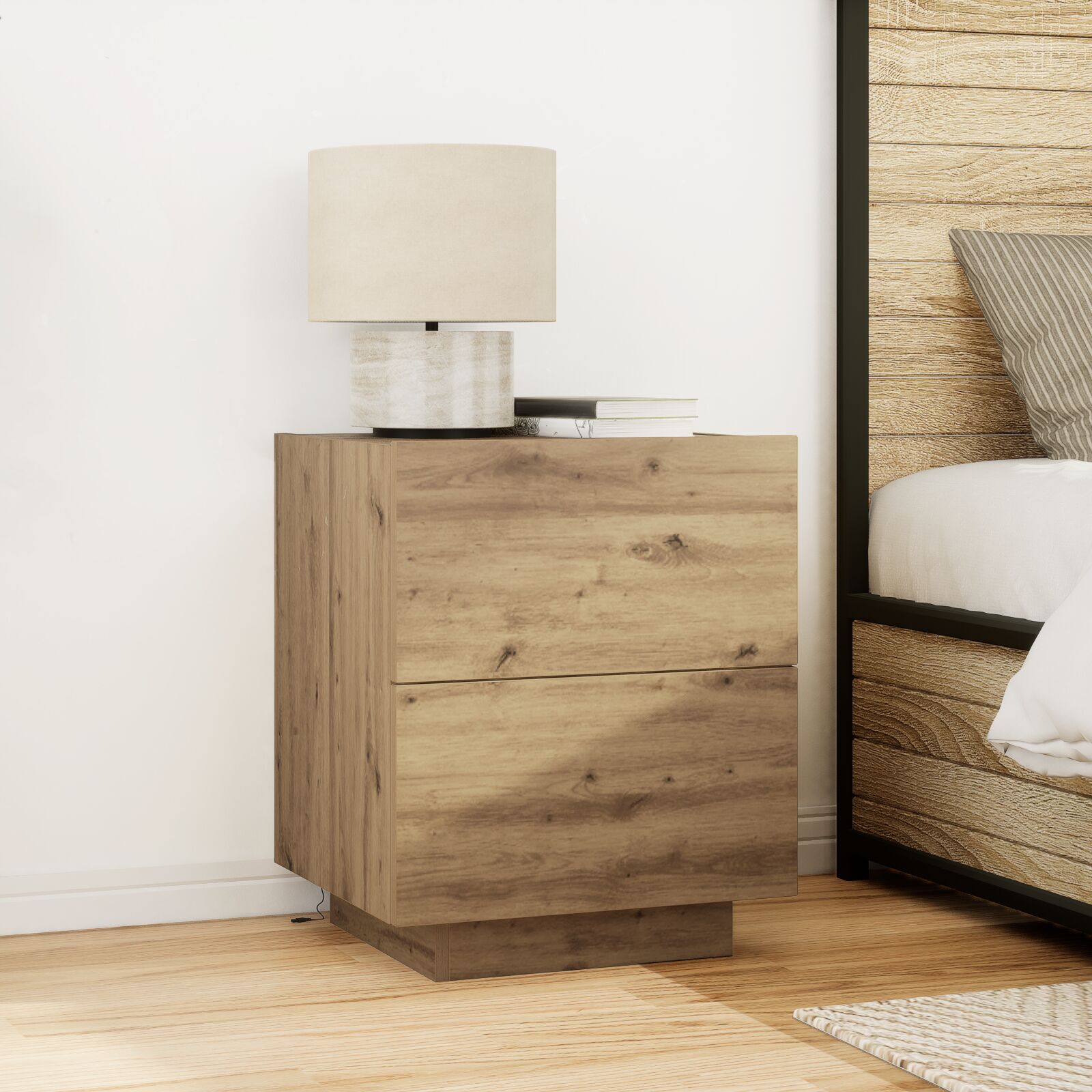 vidaXL Nachttische mit LED-Lichtern 2 Teile Artisan Eiche 45x40x55 cm