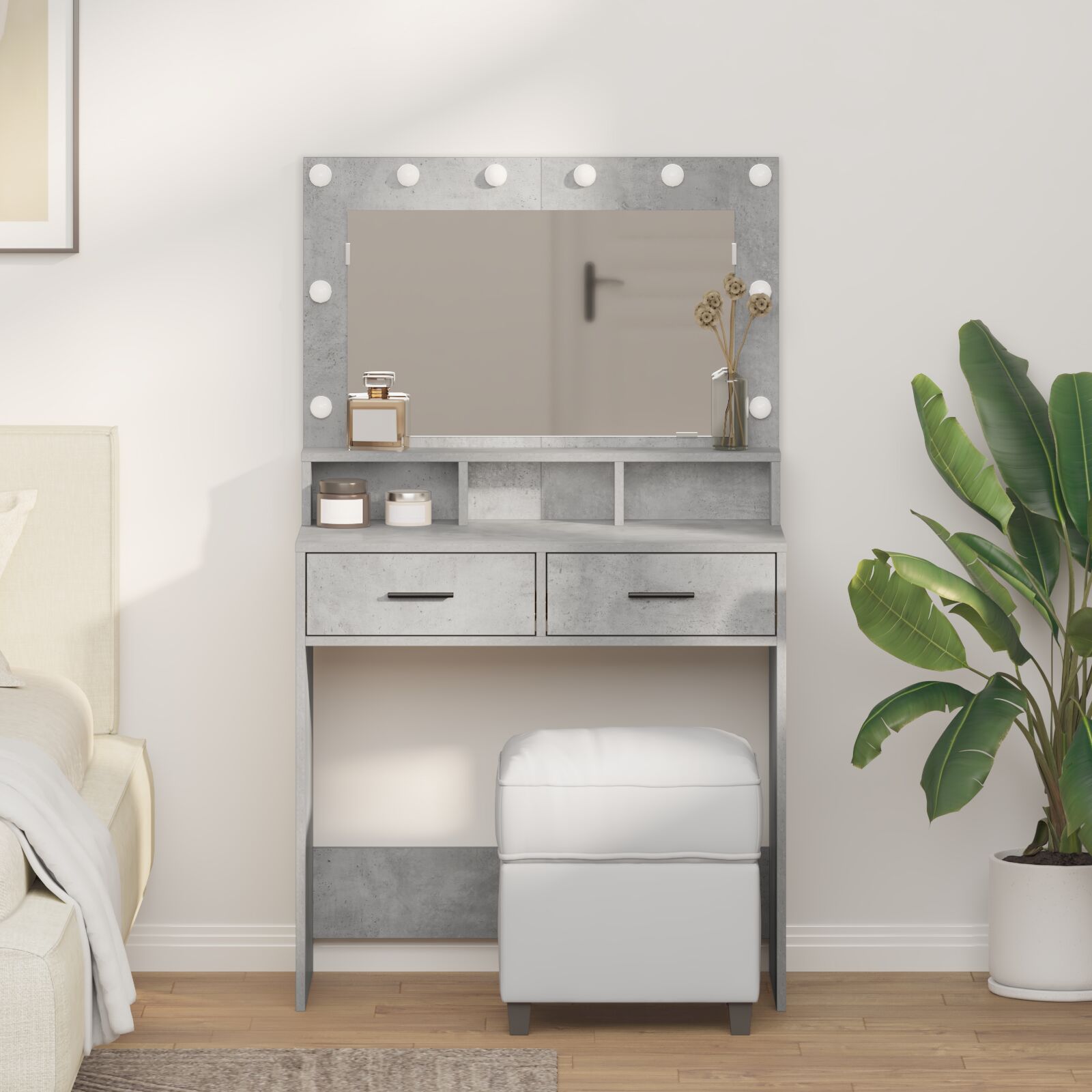 vidaXL Schminktisch mit LED-Lichtern in Beton Grau 79x41x135 cm