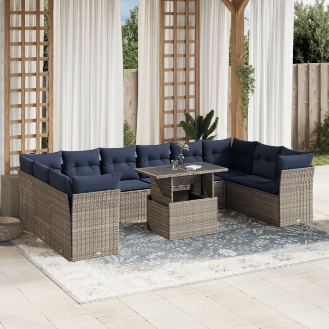 11-teiliges Gartensofa-Set mit Kissen, grau, Polyrattan 11-teiliges Gartensofa-Set mit Kissen, grau, Polyrattan