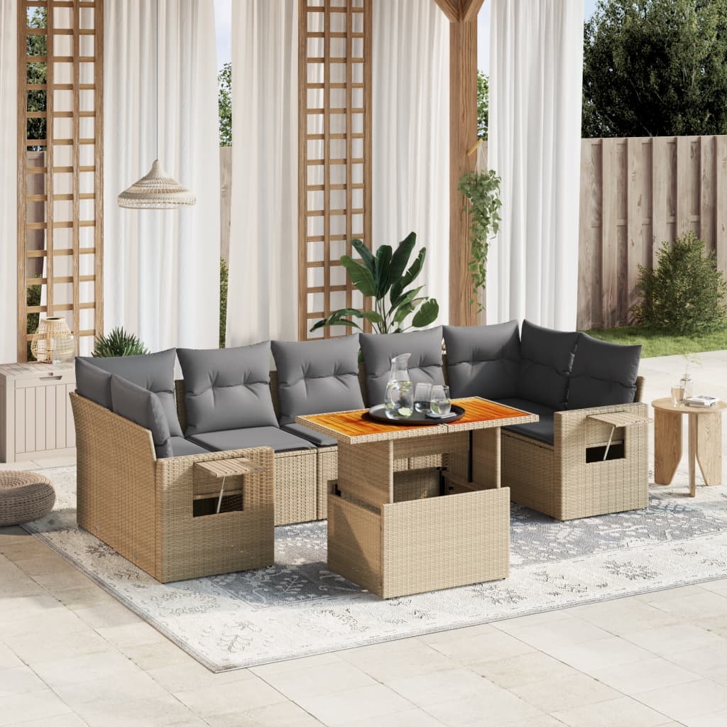 8-tlg. Garten-Sofagarnitur mit Kissen Beige Poly Rattan 8-tlg. Garten-Sofagarnitur mit Kissen Beige Poly Rattan