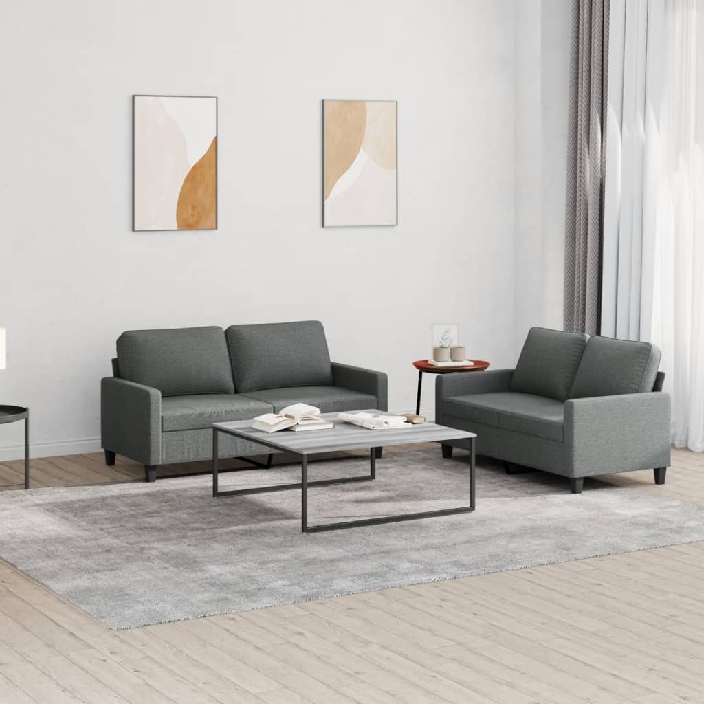 2-tlg. Sofagarnitur mit Kissen Dunkelgrau Stoff 2-tlg. Sofagarnitur mit Kissen Dunkelgrau Stoff