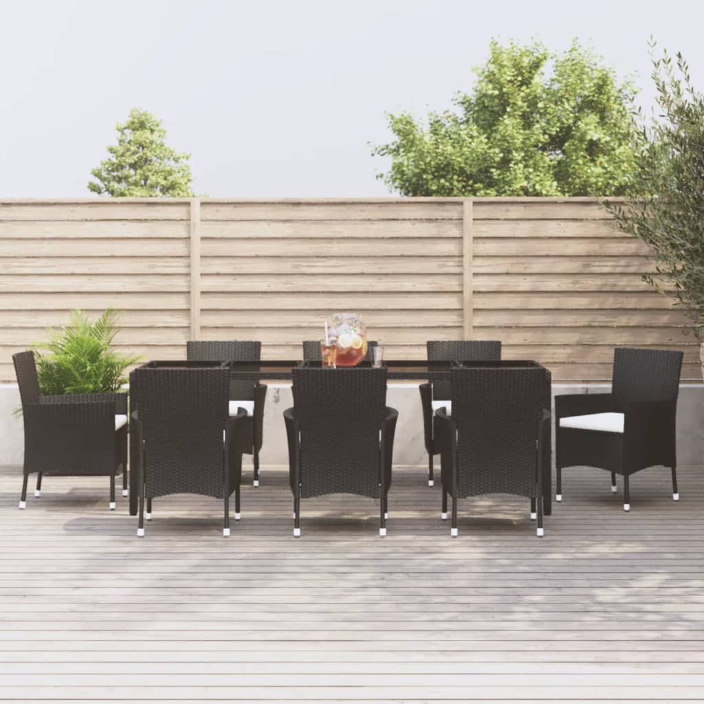 9-tlg. Garten-Essgruppe mit Kissen Schwarz Poly Rattan 9-tlg. Garten-Essgruppe mit Kissen Schwarz Poly Rattan