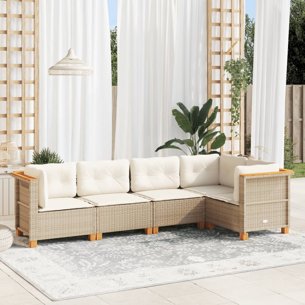 5-tlg. Garten-Sofagarnitur mit Kissen Beige Poly Rattan 5-tlg. Garten-Sofagarnitur mit Kissen Beige Poly Rattan