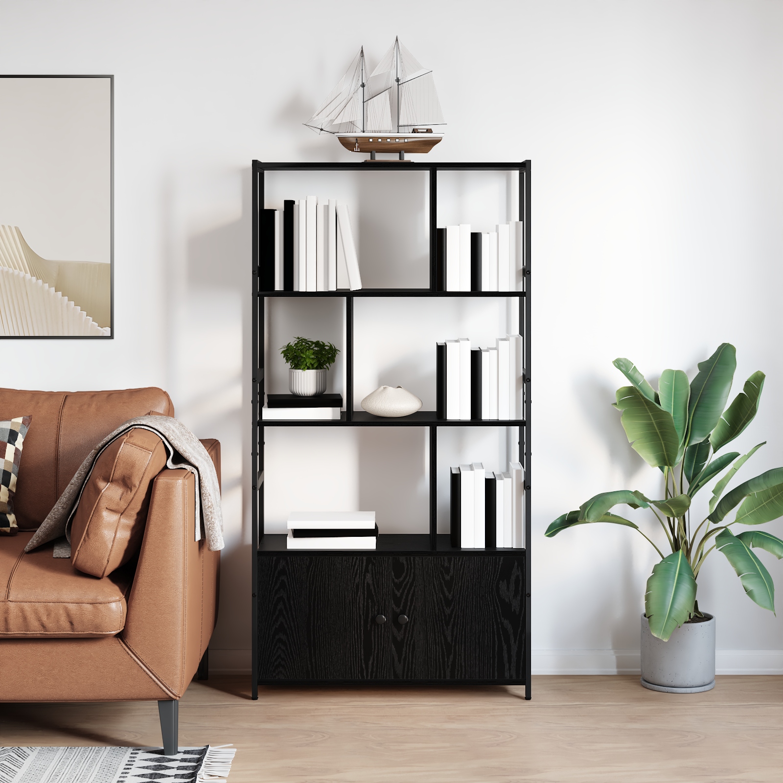Regal Schwarz Eiche 80 x 30 x 155,5 cm Holzwerkstoff
