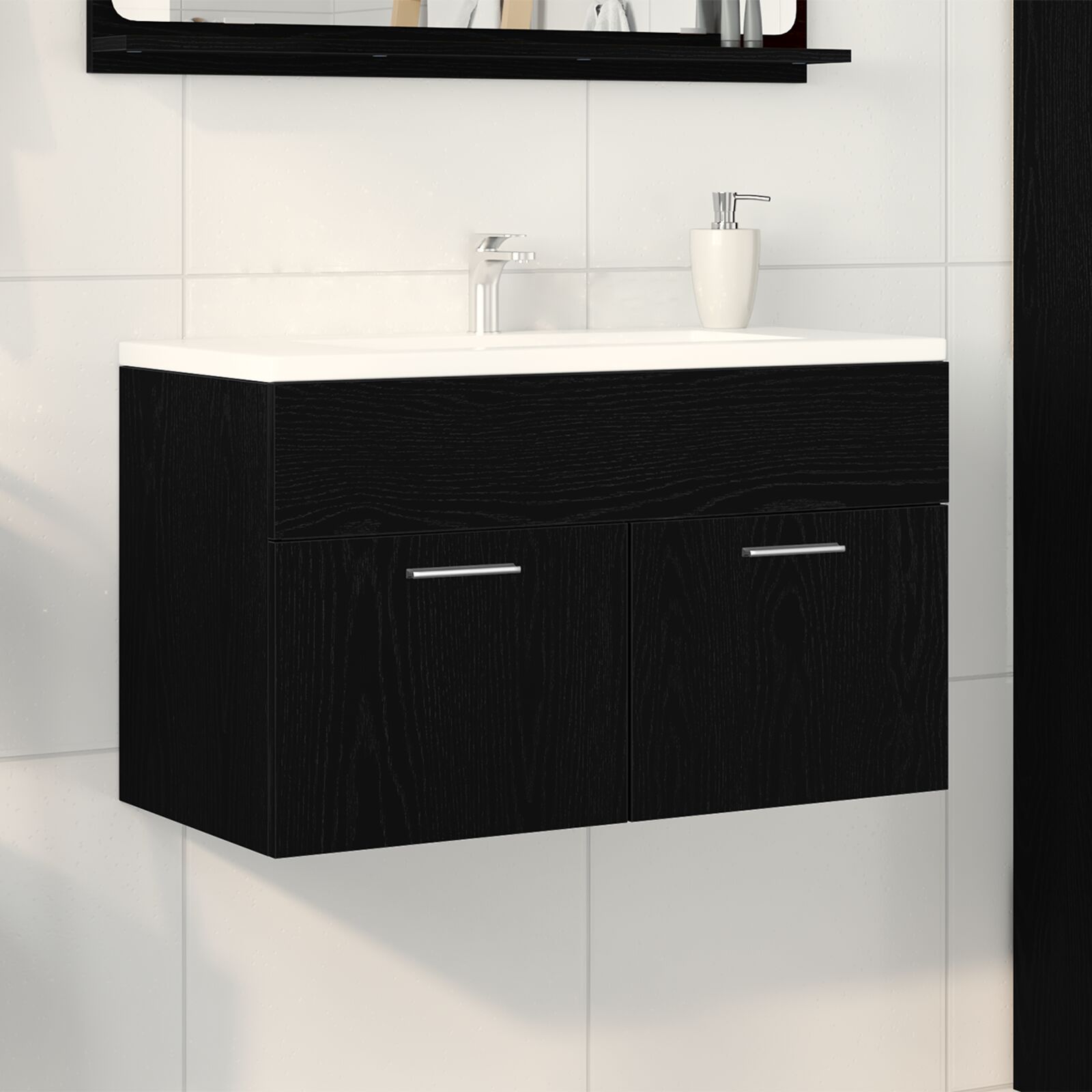 vidaXL Waschbeckenunterschrank Schwarz Eiche 90x38,5x46 cm Holzwerkstoff