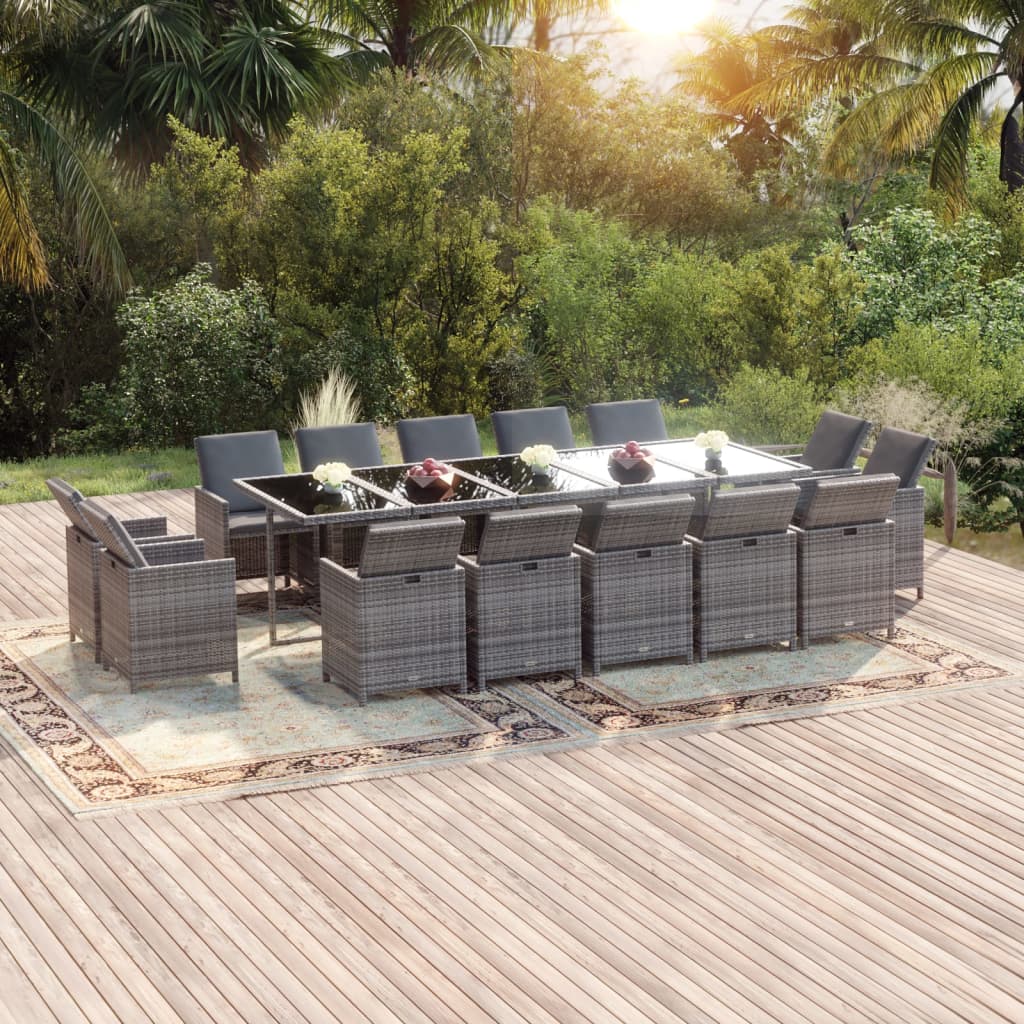 15-tlg. Garten-Essgruppe mit Kissen Poly Rattan Grau 15-tlg. Garten-Essgruppe mit Kissen Poly Rattan Grau