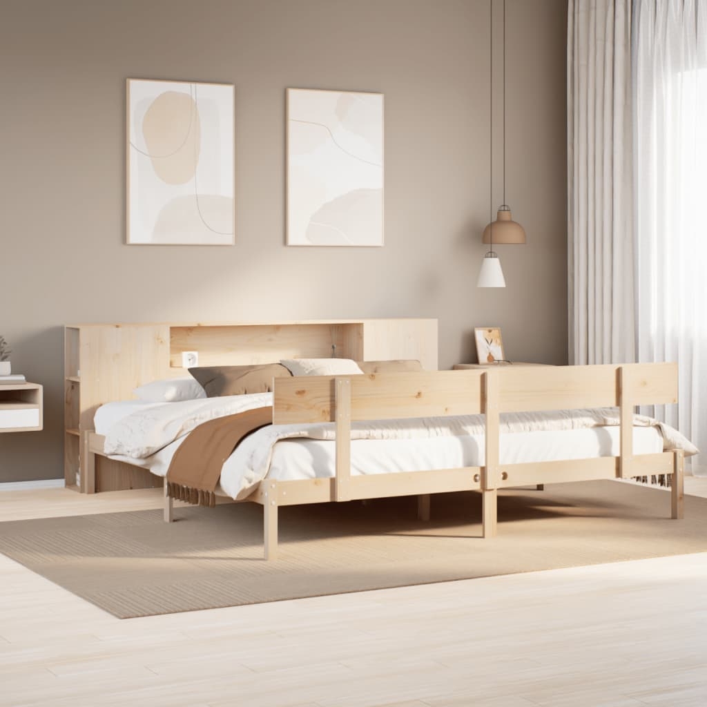 Massivholzbett mit Regal ohne Matratze 200x200 cm Kiefernholz
