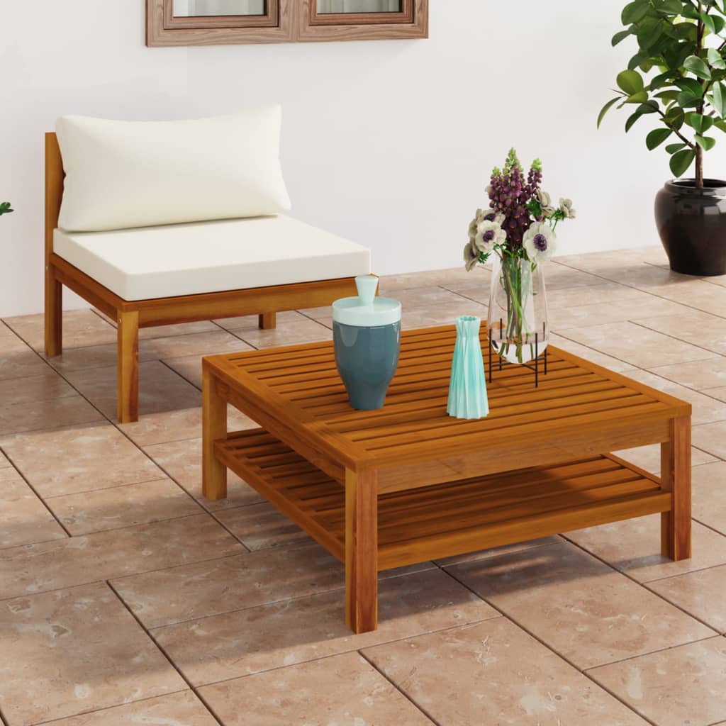 2-tlg. Garten-Sofagarnitur mit Cremeweißen Kissen Akazienholz 2-tlg. Garten-Sofagarnitur mit Cremeweißen Kissen Akazienholz