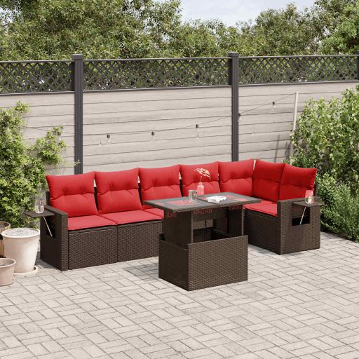 7-teiliges Gartensofa-Set mit Kissen, braun, Polyrattan 7-teiliges Gartensofa-Set mit Kissen, braun, Polyrattan