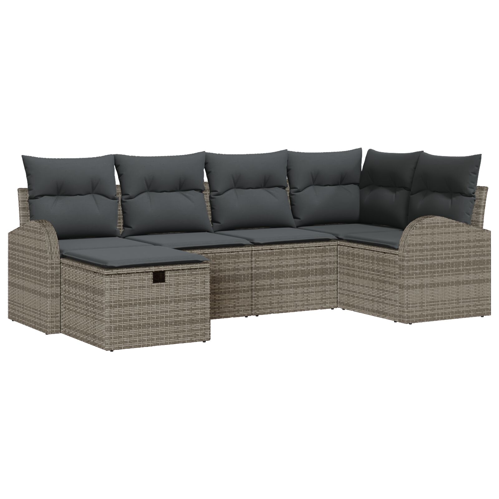 6-teiliges Garten Sofa Set mit Kissen Grau Poly Rattan, 2-Sitzer Garten Sofa mit Stauraum & Kissen Grau Poly Rattan