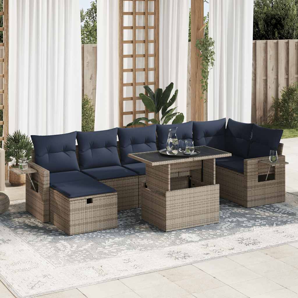 8-tlg. Garten-Sofagarnitur mit Kissen Braun Poly Rattan Akazie 8-tlg. Garten-Sofagarnitur mit Kissen Braun Poly Rattan Akazie