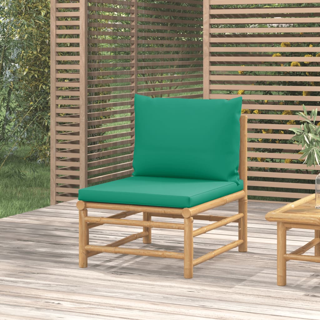 Garten-Mittelsofa mit Grünen Kissen Bambus Garten-Mittelsofa mit Grünen Kissen Bambus