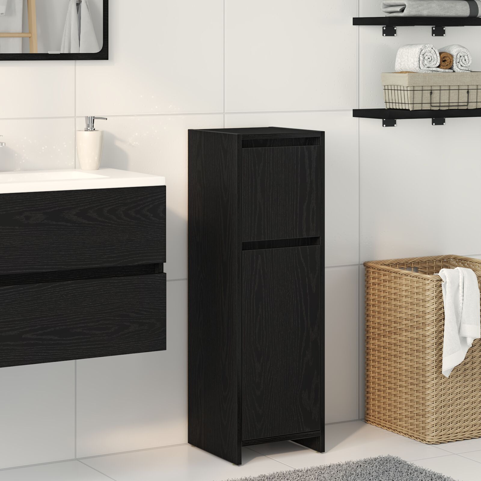 vidaXL Badezimmerschrank Schwarz Eiche 30x30x95 cm Holzwerkstoff